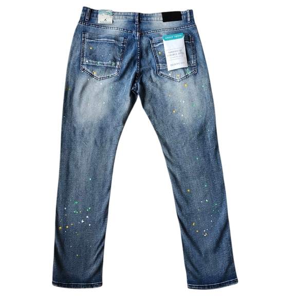 Men’s Paint Splatter Super Stretch Skinny Jeans 34x30 - Picture 7 of 12